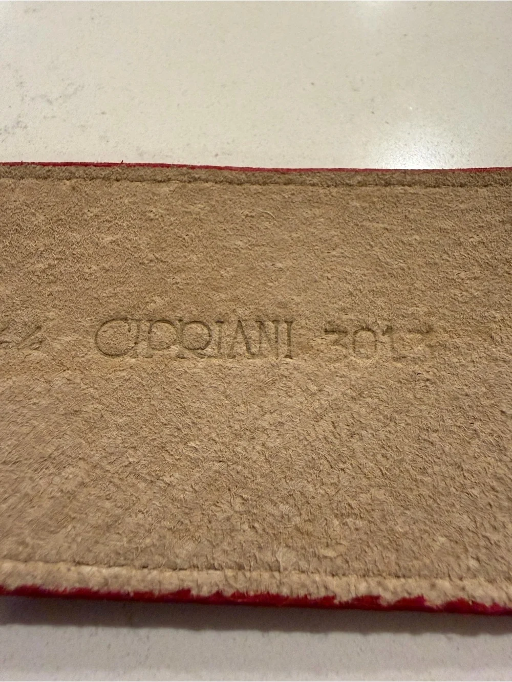 Vintage Cipriani Wide Tomato Red Buffalo Pebbled Gold Ring Buckle M/L Statement
